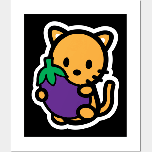 Cat Orange Eggplant Food Bambu Cute Kitten Pet Lover Posters and Art